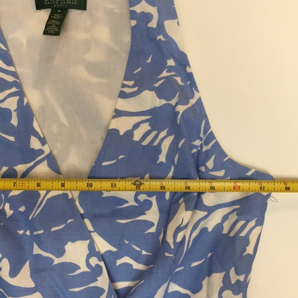 Lauren Ralph Lauren Linen Dress A Line Surplice Cut Blue and White Size 8 - Picture 8 of 15